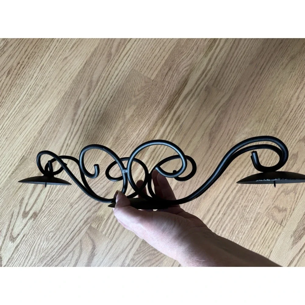 Matte‎ Black Scroll Metal Triple Pillar Candle Holder/Centerpiece 18